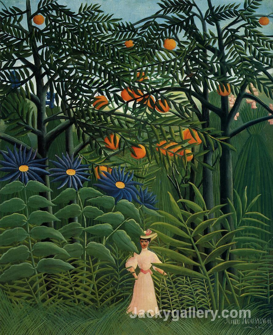 Woman Walking in an Exotic Forest by Henri Rousseau paintings reproduction